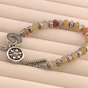 Brighton Vintage Yellow Amber Crystal Beaded Silver-plated Flower Charm Bracelet